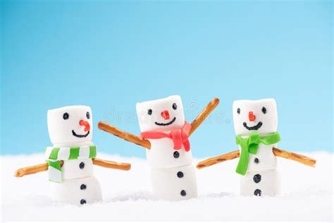 Cute Marshmallow Snowman Floating On Hot Chocolate Stock Photo Image