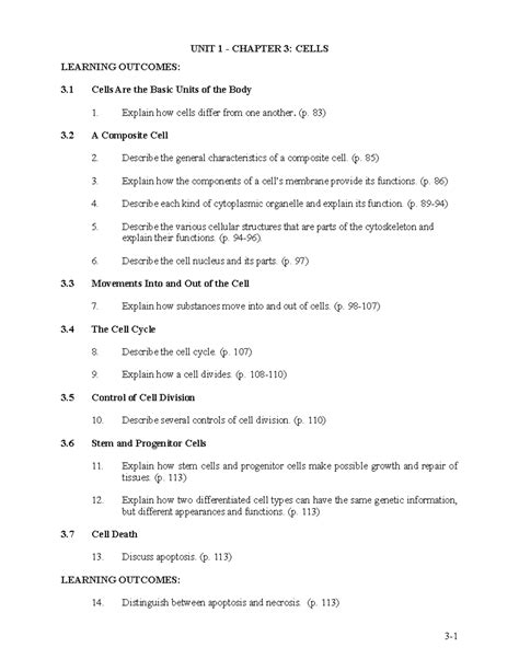 A&P CH 3 Cells Overview & Key Concepts - Fall 18 Outline - Studocu