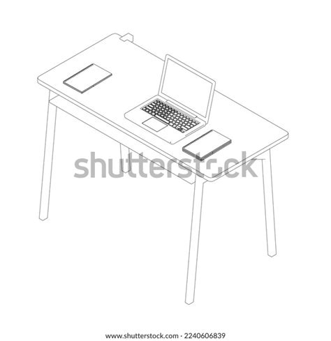 Desk Outline Laptop Notepads Black Lines Stock Illustration 2240606839