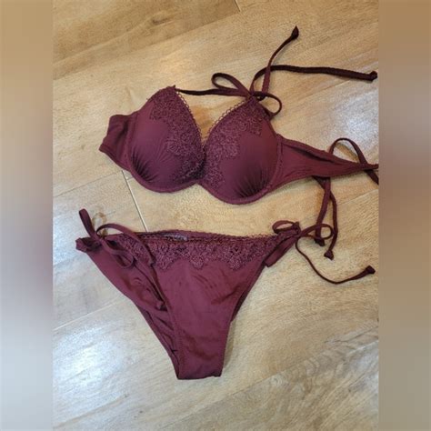 H M Swim Hm Swim Set Burgundy Pushup Bikini Top And Bottom B Top