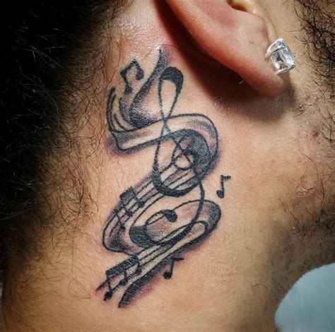 Treble Clef Neck Tattoo Neck Tattoo Tattoos Behind Ear Tattoo