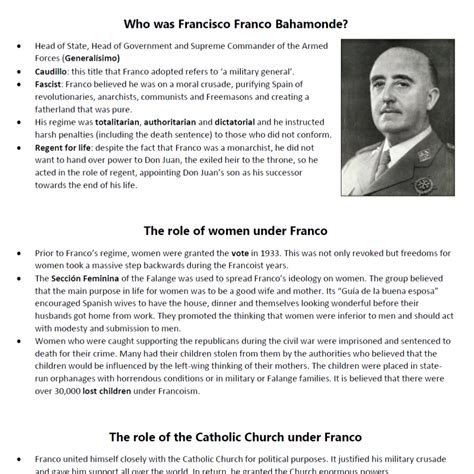 Franco Dictatorship: A Summary for Spanish AS/A Level | Teaching Resources