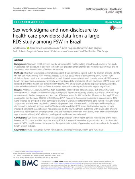 PDF Sex Work Stigma And Non Disclosure To Health Care Providers Data From A Large RDS Study