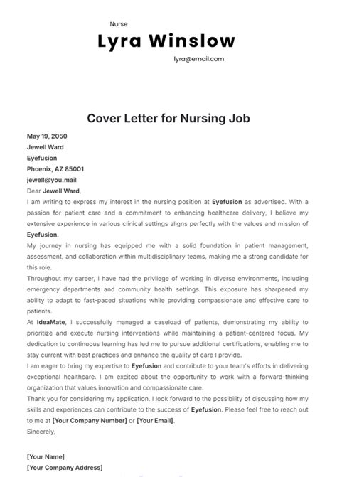Free Cover Letter for Nursing Job Template to Edit Online