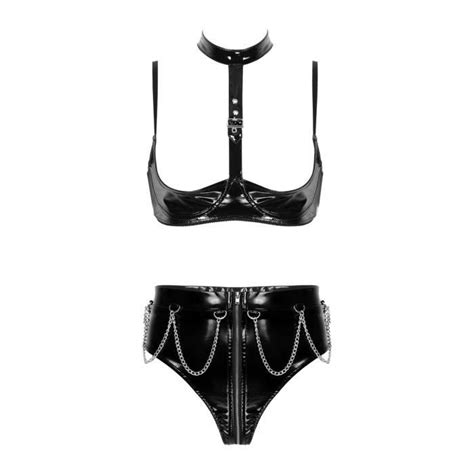 Iixpin Lingerie Sexy Femme Cuir Verni Sous vêtement Bikini Tenue de Nuit Erotique Clubwear S XXL