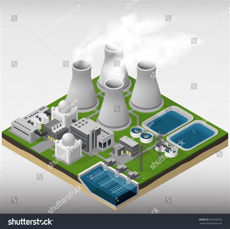 Vector Isometric Illustration Nuclear Power Plant Stock Vector Royalty Free 395058370