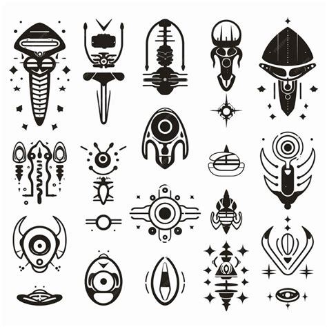 A Set Of Black And White Alien Symbols And Designs Generative Ai