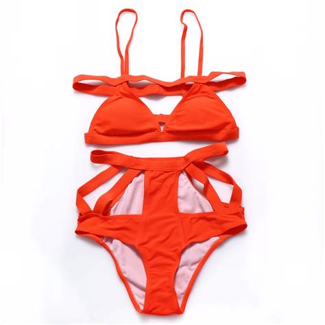 Trangel New Arrival Sexy Bandage Cut Out Bikini High Waist Swimsuit Retro Bathing Suit Hollow