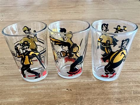 Vintage Shot Glass Set Hazel Atlas Gay S Novelty Humorous Bar Scenes Double Shot S Set