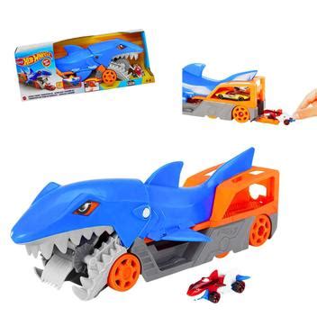 Brinquedo Caminhão Transportador Pista Infantil Hot Wheels Guincho Reboque Tubarão Carrinho