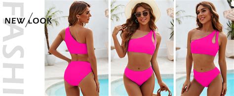 Amazon Women One Shoulder Bikini High Waisted Cutout Crop Top