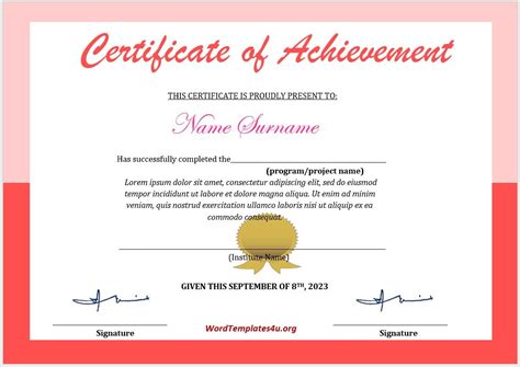 Certificate Of Achievement Template Pdfs Printable Certificates Porn