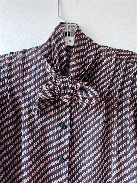 Vintage S Floral Pussy Bow Blouse Size Small She Gem