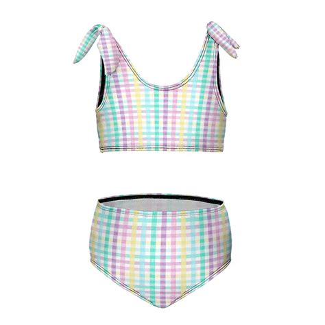 Rainbow Plaid Girl S Piece Bikini Set Beach Sport Swimsuit Swimwear Y Cm Walmart