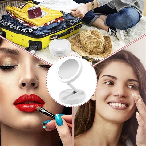 10x Magnifying Portable Folding Make Up Mirror With Led Light Bathroom