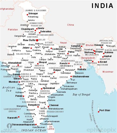 India cities map - India map with cities (Southern Asia - Asia)