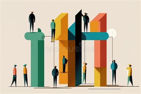 Minimalist Illustration of Group of People Working Together, Each ...