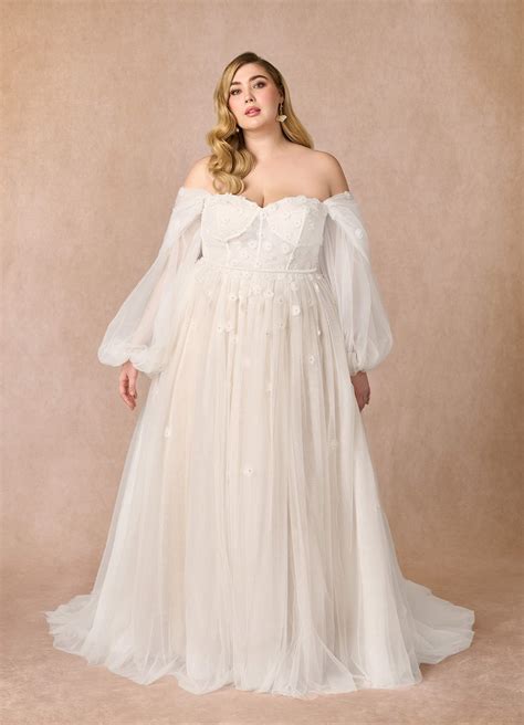 Azazie Airellie Diamond White Nude A Line Off The Shoulder Tulle Dress Azazie