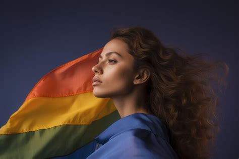 Una Hermosa Modelo Lesbiana Gay Con La Bandera De Los Colores Del Arco Iris Fondo De Papel Tapiz