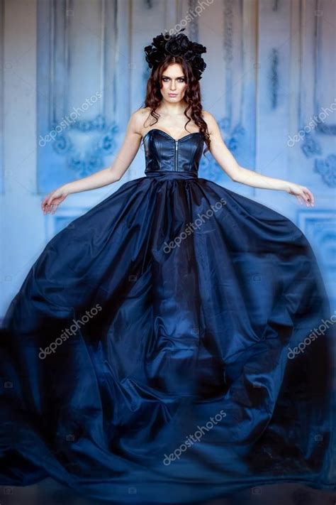 Long Haired Sensual Brunette With A Wreath Of Black Flowers Stan Stock Photo Coy Creek 94354386