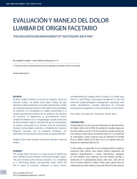 Pdf Evaluación Y Manejo Del Dolor Lumbar De Origen Facetario