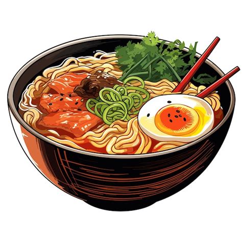 Premium Vector Japanese Ramen Noodles Soup With Eggs And Meatballs On