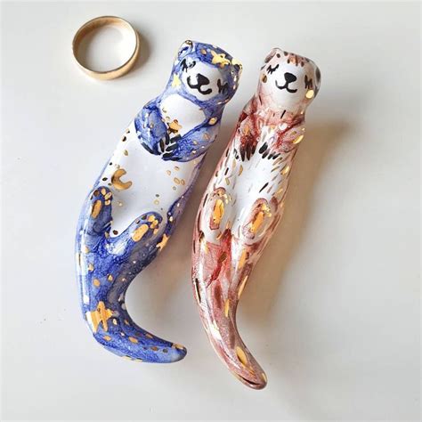 Otter Figurine Ceramic Otter Moon Phasesgalaxy Figurine Ceramic