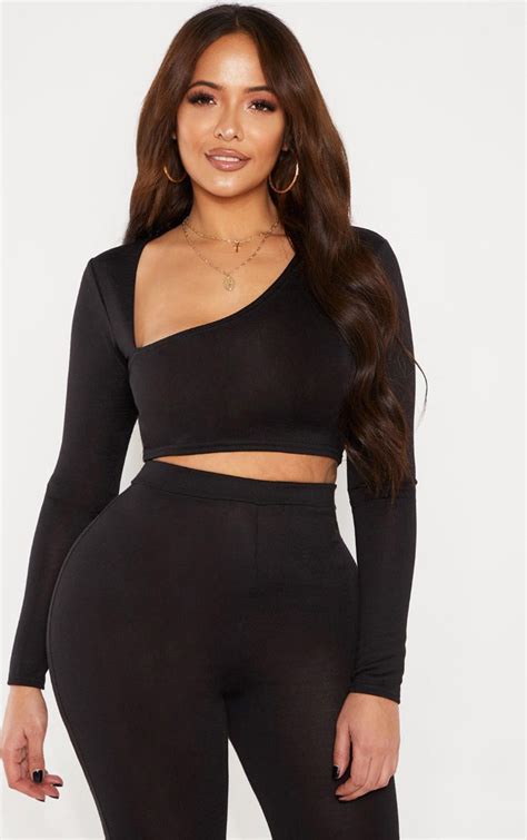 Shape Black Jersey Cut Out Crop Top Curve Prettylittlething Usa