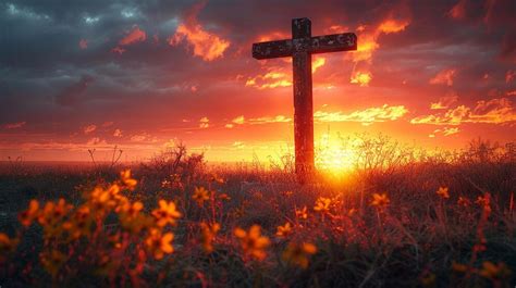 Premium Photo The Empty Cross Silhouetted Against Fiery Background
