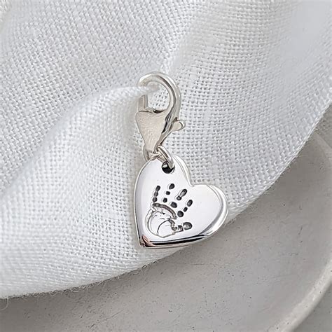 Handprint Or Footprint Heart Charm With Clip Silver Or Solid