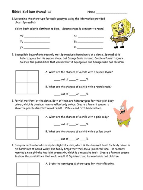 Bikini Bottom Genetics Fill Online Printable Fillable Blank