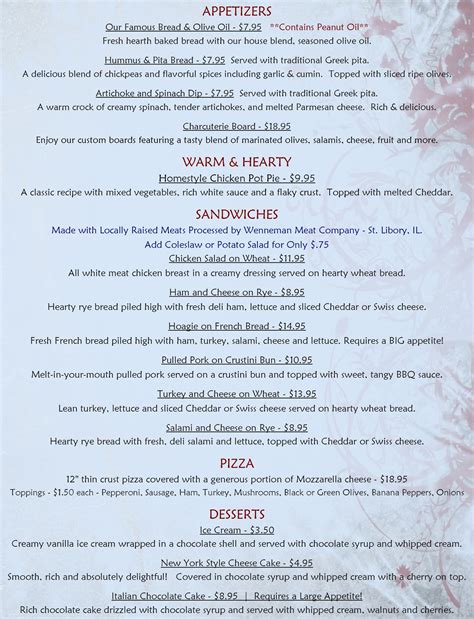 Menu Blue Sky Vineyard
