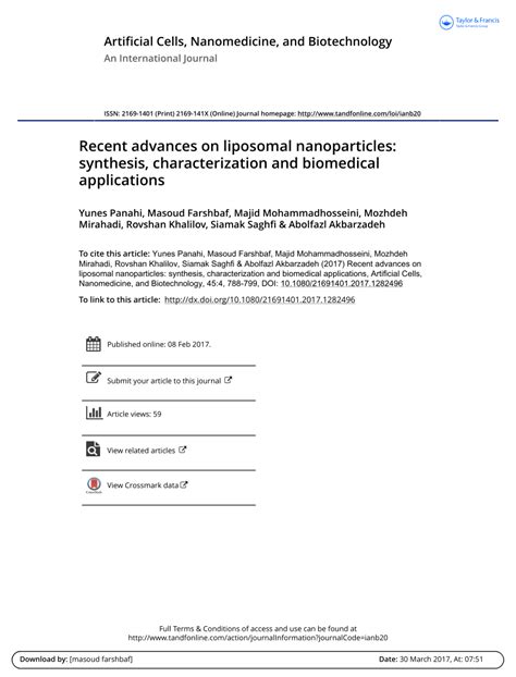 Pdf Recent Advances On Liposomal Nanoparticles Synthesis