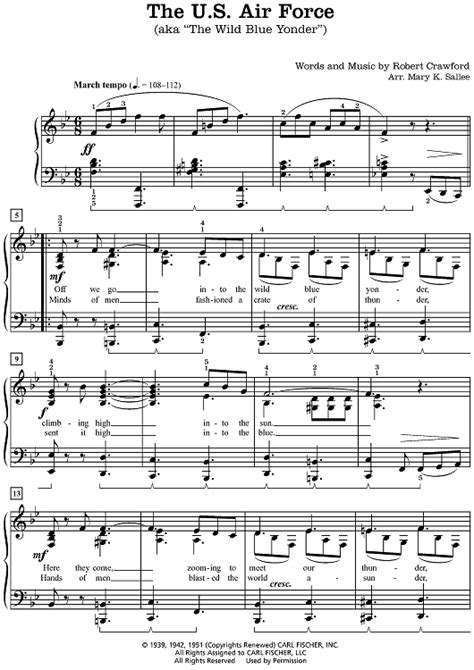 The Us Air Force Aka The Wild Blue Yonder Sheet Music For Piano