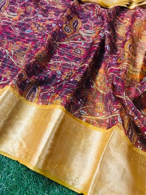 Pure Kanchi Kora Organza Sarees With Kalamkari Print Siri Designers