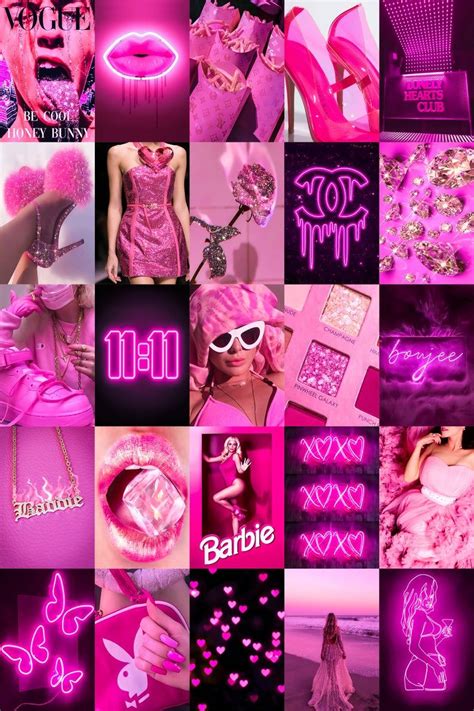 Impreso Boujee Rosa Neón Foto Collage Kit Caliente Rosa Etsy Pink