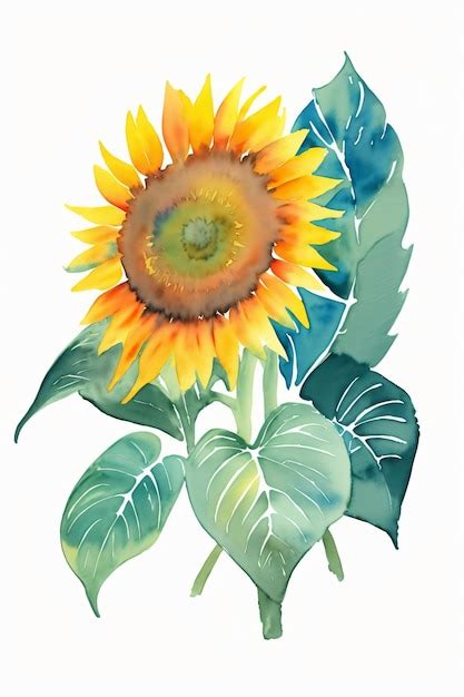 Una Pintura De Un Girasol Sobre Un Fondo Blanco Foto Premium