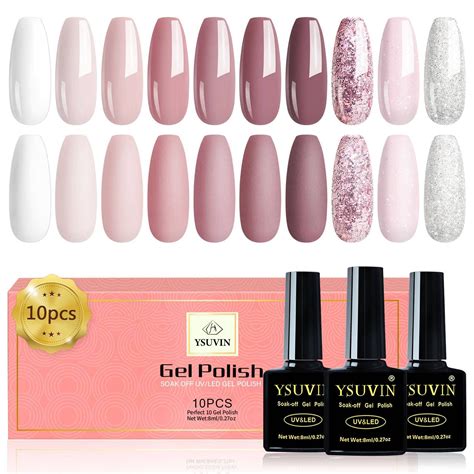 YSUVIN UV Nagellack 10 Farben Gel Nagellack Rosa Nude Weiß Glitter Silber Sie den UV Gel für