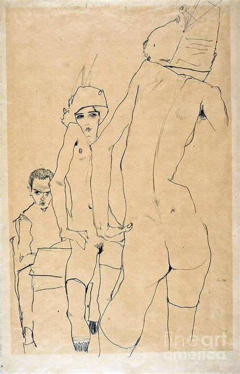 Egon Schiele Schiele With Nude Model Before The Painting By Stewart