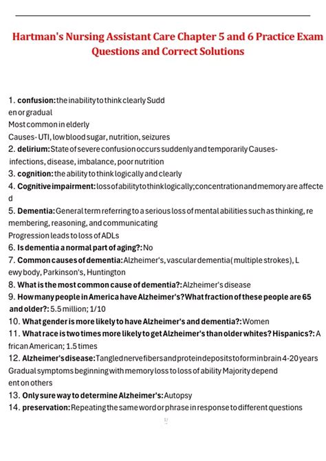 Hartman's Nursing Assistant Care Chapter 5 and 6 Practice Exam