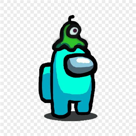 HD Cyan Among Us Character With Brain Slug Hat PNG Citypng