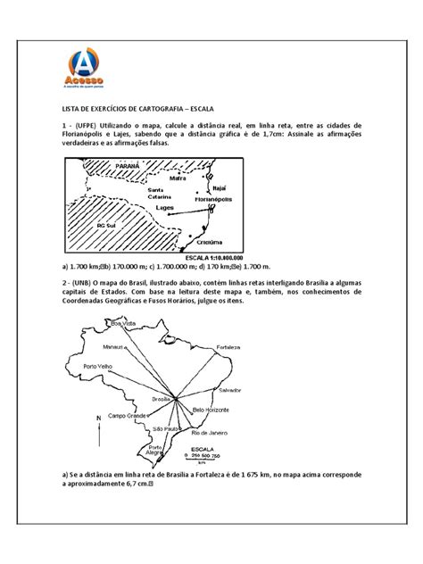 Exercicios Sobre Cartografia - Lista De Exercícios Sobre Cartografia – OVFRQ