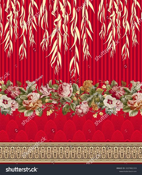 Textile Design Digital Motif Border Shirt Stock Illustration 2227861319