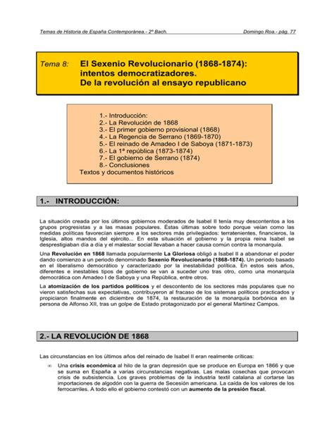 Tema 8 El Sexenio Revolucionario 1868