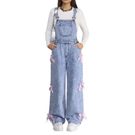Teen Girls Jean Overalls Jumpsuits Bow Jeans Kids Casual Sleeveless