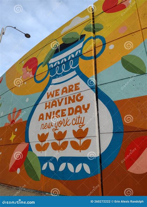 Nice Day Mural, we are Happy To Serve You by Artist Steffi Lynn, NYC, NY, USA Editorial