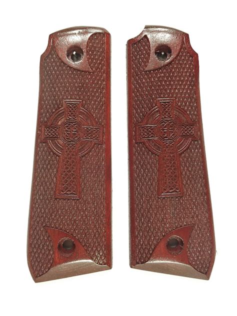 Rosewood Celtic Cross Ruger Mark Iv 2245 Grips Checkered Engraved Tex Ls Grips