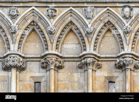 Decorated Gothic Stone Arches On The West Wall At The Medieval
