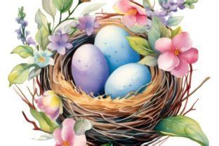 Watercolor Easter Egg Nests PNG Cliparts Graphic By Monica Paulon