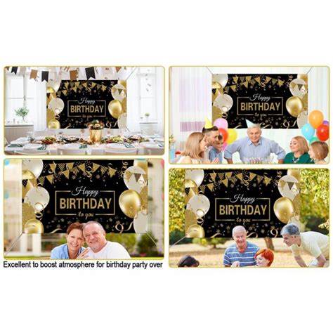 Happy Birthday Backdrop Banner Extra Large Black And Gold Sign Poster For Men Women Birthday